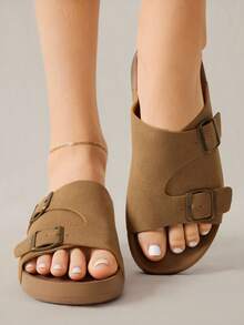Solecia 2025 Summer New Vintage Round Toe Hollow Breathable Flat Comfortable Sandals For Women - Brown - View 7