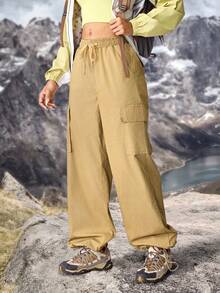 SHEIN Essnce Women's Casual Straight Leg Hiking Pants,Khaki Summer Vacation Detachable Denim Sun Protection Lightweight Quick Dry Outdoor Camping Hiking Pants - Black - View 6