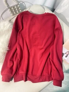 INAWLY Sweatshirt lengan panjang longgar berkerah bulat dengan motif slogan busa kasual gaya jalanan yang modis. - Burgundy - View 2