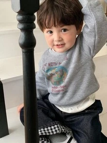 DAZY Baby Boys' Cartoon Casual Thermal Lined Crew Neck Long Sleeve Sweatshirt, Autumn/Winter