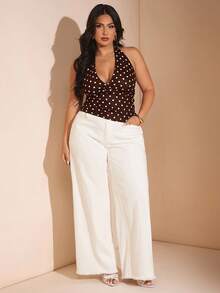 SHEIN BAE Casual Summer Black Polka Dot Printed Halter Neck Top, Suitable For Breakfast, Outings, Dates, Commuting, Cruise Outfits, Ibiza Outfits