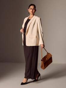 Juhart Plus Size Tall Women's Blazer Jacket, Versatile For Commuting And Casual Wear Winter Fall Autumn - Apricot - View 6