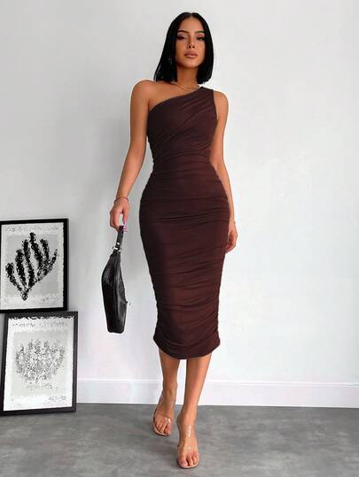 EURMUSE Women's Elegant Solid Color Midi Dress