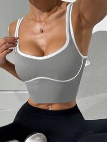 Slayform Áo ba lỗ thể thao dáng croptop năng động hàng ngày cho nữ - Màu Xám nhạt - Xem 4