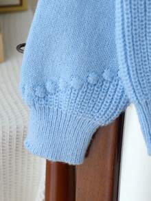 少女可爱休闲浅蓝色3D蝴蝶套头毛衣 毛衣 粉色毛衣 蓝色毛衣 蝴蝶毛衣 蓝色毛衣 毛衣 秋冬毛衣 手工毛衣 - 藍色 - 查看 5