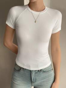 DAZY 女士圆领短袖插肩袖星星印花休闲基本款T恤 - 白色 - 查看 2