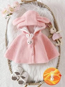 SHEIN 女宝宝兔耳连帽斗篷外套（带帽子），时尚百搭，秋冬