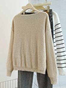 Franclia 春秋新款休闲复古宽松针织开衫，高端感十足 - 卡其色 - 查看 2