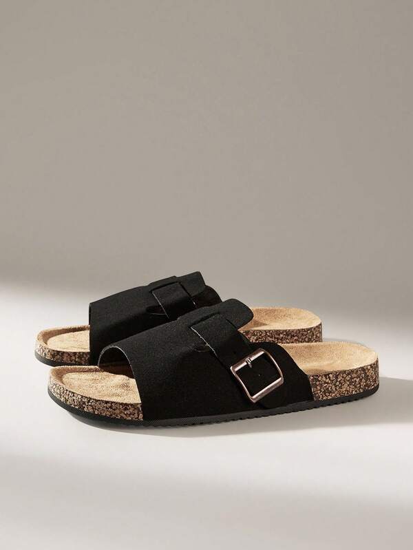 Solecia Couple's Summer Casual Men's Sandals, Minimalist Solid Color Slides - Casual Backless Slippers, Black Upper And Black Straps, Suitable For Indoor/Outdoor/Beach Wear