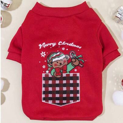 PETSIN 1件宠物圣诞主题羊毛红色运动衫