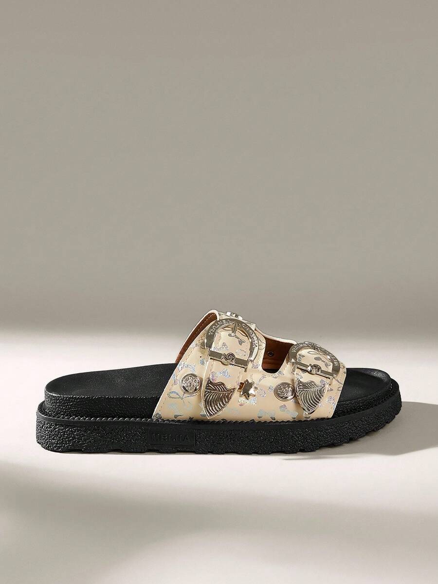 Solecia Dép lê nữ đế dày, kiểu dáng retro, hở mũi, đa năng, thoải mái. - Màu be - Xem 1