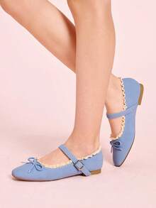 CUCCOO DOLLMOD Women's Casual Versatile Lace Trim Flat Loafers - Blue - View 4