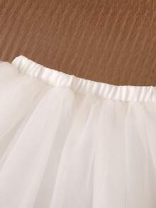 SHEIN Babygirl 优雅白色夹克和薄纱裙套装，秋冬 - 白色 - 查看 8