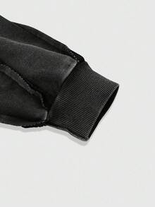 ROMWE MEN Casual 男士休闲拉链口袋连帽卫衣，秋季款，长袖上衣 - 黑色 - 查看 4