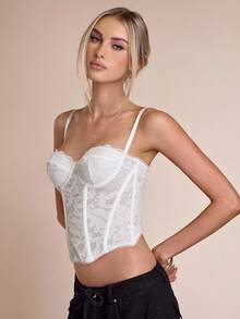 SHEIN BAE Sexy Lace Sheer Camisole Top, Party, Date Night, Commute, Strapless Corset Top, Going Out Tops, Summer Top