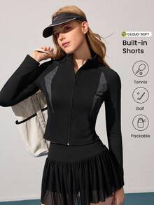 CourtClass 休闲百搭撞色条纹立领运动夹克 - 黑色 - 查看 1