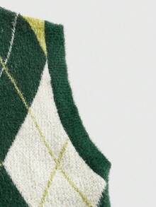 ROMWE MEN Prep Áo vest dệt kim kim cương thường ngày cho nam, mùa thu - màu xanh lá - Xem 4