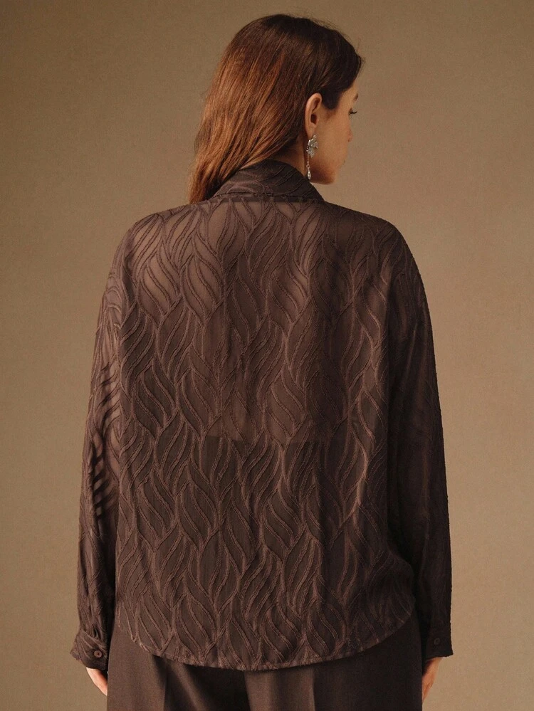 Blusa de manga larga, textura transparente y bordada, estilo vintage francés para mujer talla grande