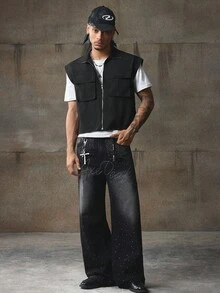 AXEPEAK Áo vest nam không tay đơn sắc tối giản, thường ngày, mùa thu, mùa đông - màu đen - Xem 3