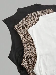 Auralis Bộ 3 áo tank top mùa hè cơ bản màu trơn, dáng ôm, cỡ lớn, cổ đứng nhỏ và có chi tiết xếp ly. - Nhiều màu - Xem 10