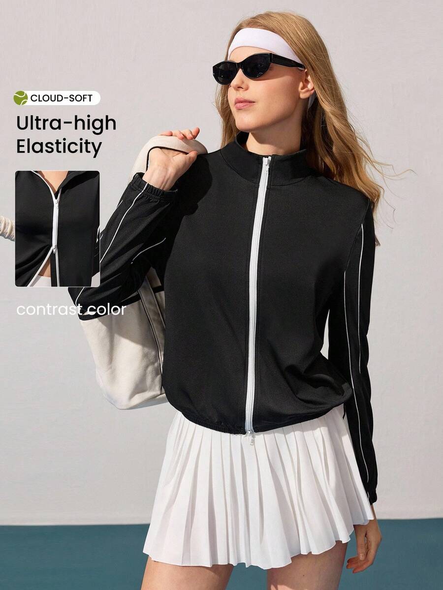 CourtClass Women's Long Sleeve Zipper Front Casual Fitness Versatile Sports Jacket - Multicolor - View 1