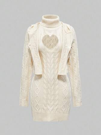 Ensemble robe pull ajourée en forme de cœur sexy pour femmes Y2K