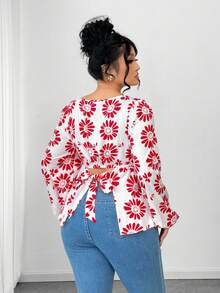 SHEIN Elenzya Áo cánh dài tay ôm sát cổ tròn in họa tiết cho nữ, áo khoác ngoài thường ngày - Nhiều màu - Xem 8