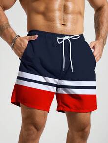 Surfspeed Men's Contrast Color Casual Beach Shorts, Holiday - Navy Blue - View 5