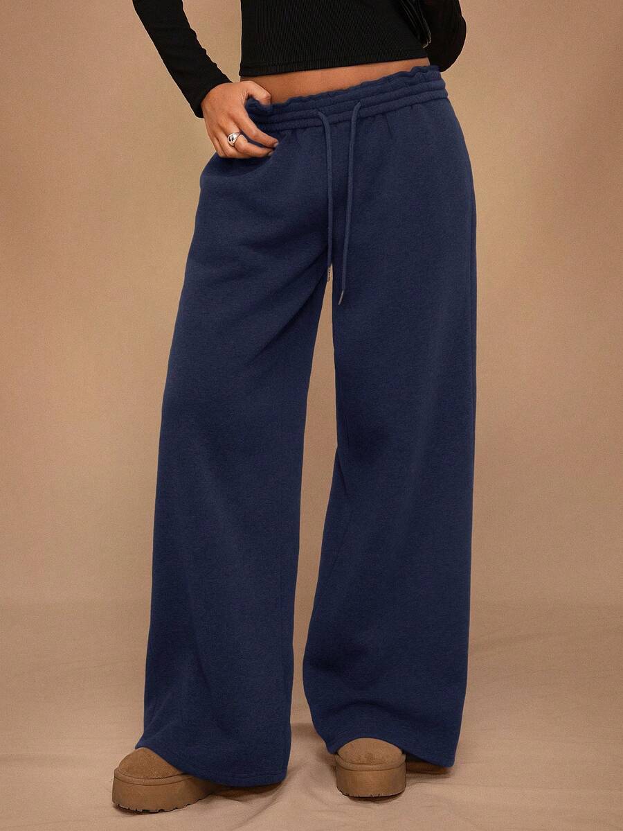 SHEIN Forever 21 Autumn/Winter New Casual Thermal Lined Loose Elastic Waist Wide Leg Sweatpants