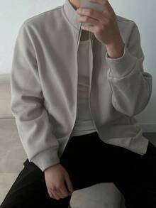 DAZY 男士纯色基本款运动衫、卫衣和夹克（冬季） - 淺灰色 - 查看 5