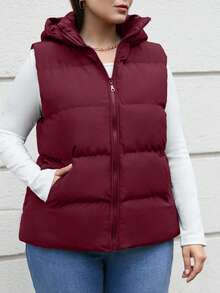 EURMUSE Veste matelassée à capuche zippée de grande taille, style Frenchy - Rouge foncé - Voir 4