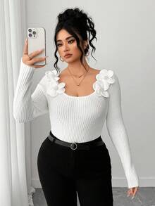 Elenzga كنزة صوفية تريكو أنيقة وعملية ذات طبعة زهرية للمقاسات الكبيرة