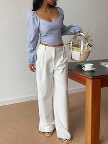 Serisse Chemise courte à col en cœur et manches raglan rayée pour femme - Bleu azur - Voir 6