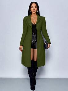 SOLERSUN Winter Women's Elegant Sexy New Year's Party Christmas Winter Jacket Warm Long Nizi Blazer Professional Commuting Waist Fit Winter Jacket Thanksgiving Women's Clothing Mid-Length Coat - Olive Green - View 1