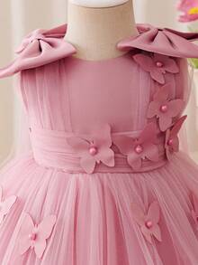 Glamorique Kids Toddler Girls' Cute Tulle Puff Skirt With Bow & Pearl Decor, Birthday Party Holiday Dance Princess Dress Fall Winter