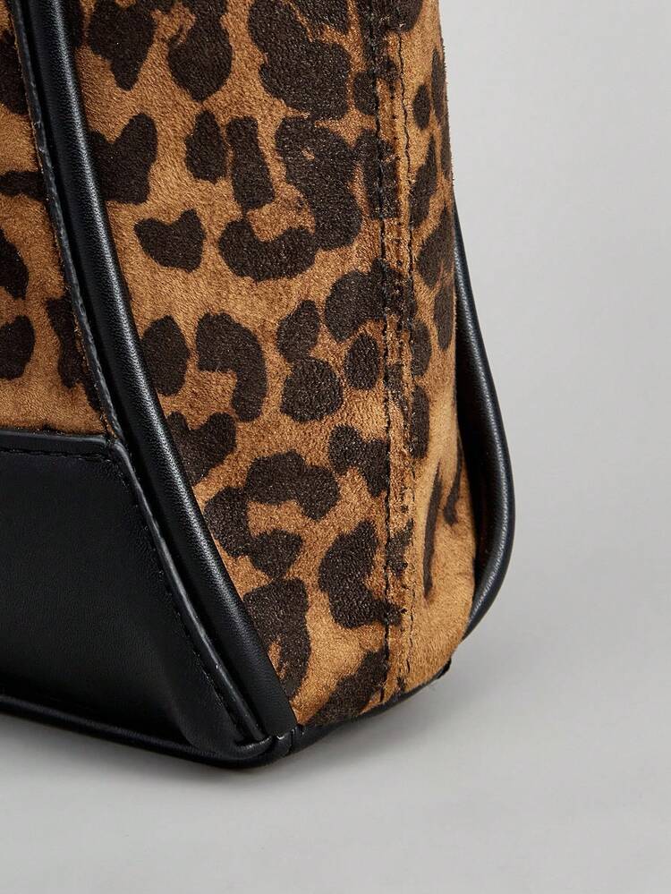 Women's Leopard Print Retro Fashion Handbag, Suitable For Daily Commute And Travel