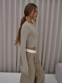 MUSERA Cropped Fitted Button Down Knit Cardigan Classy Cute Sexy Streetwear Night Out Winter Evening Party Elegant Spring Sweater - Apricot - View 4