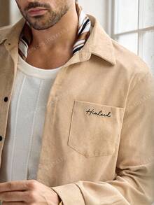 Manfinity VCAY Men's Casual Embroidered Long Sleeve Shirt, Suitable For Everyday Wear, Fall - Khaki - View 7