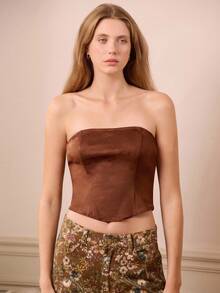 lacRébo Brown Faux Suede Corset Top With Spaghetti Straps Fall Women Clothes Spring Summer - Coffee Brown - View 5