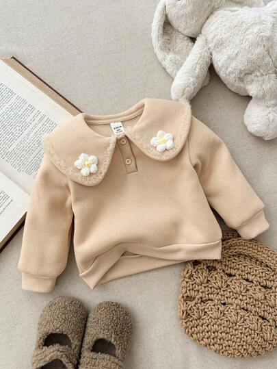 Blossori 女婴法式优雅3D花卉装饰高领毛衣