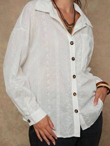 Freevana Plus Size Casual Solid Color Embroidered Shirt