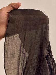 Zivah 2025秋季新品，适合生日派对、聚会、宴会、返校季、学院风、学生装、日常外出、基础百搭、休闲、邮轮旅行、时尚、街头服饰、优雅、通勤、商务休闲，宽松无袖侧开叉不对称下摆斗篷上衣搭配带口袋的阔腿裤，红棕色竖条纹纹理面料，女士两件套，秋季 - 鏽棕色 - 查看 9