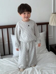 DAZY 2 件套男宝宝韩版休闲长袖 T 恤和宽松裤子睡衣套装秋冬 - 白色 - 查看 9