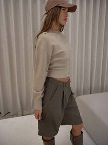 MUSERA Button Through Cinched Waist Knit Cardigan Classy Cute Sexy Streetwear Night Out Winter Party Evening Party Elegant - Apricot - View 4