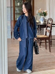 DAZY Tween Girl Fashion Design Casual Denim Set Fall/Winter - Blue - View 4