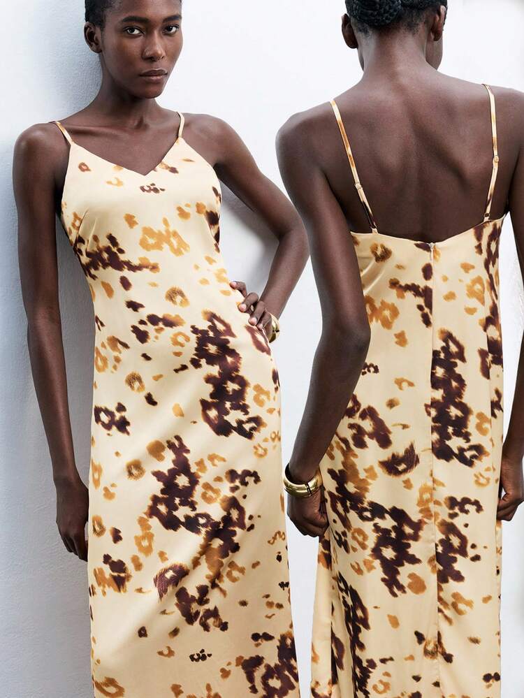 SHEIN Maija Casual Leopard Print Adjustable Spaghetti Strap Dress, Suitable For Beach, Resort, Concert, Wedding Guest, Brunch, Boho Style, Women's Birthday Outfit, Autumn/Winter