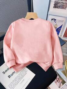 SHEIN Leap Crew 微笑、豹纹、心形、花卉印花套头衫，适合年轻女孩，休闲宽松圆领柔软针织加厚上衣，适合秋冬季 - 粉色 - 查看 4