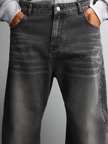 Quần jeans ống rộng cao cấp SUMWON, dáng suông thoải mái, kiểu skater, thích hợp cho mùa thu đông, phong cách đường phố hiện đại, màu trơn. - màu đen - Xem 6