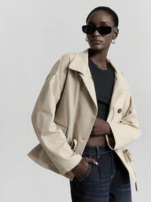 Ontre 2025新款女士秋季时尚通勤纯色抽绳腰带风衣 - 卡其色 - 查看 7