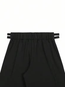 Claim Dot 男士黑色双腰带设计休闲直筒裤男士正装裤男士百褶裤男士阔腿裤男士高腰裤宽松裤，适合秋季，复古风 - 黑色 - 查看 5